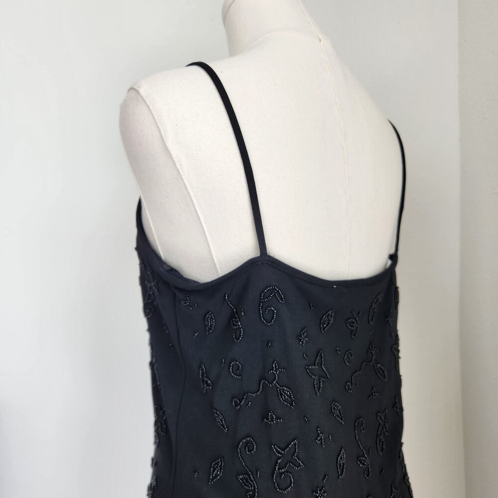 Vintage 90s Ann Taylor Black Beaded Floral Embroider Spaghetti Strap Cami Top S - Picture 5 of 9